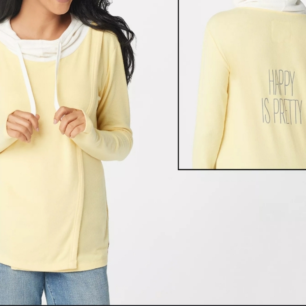 Peace Love World Yellow Lightweight Pullover Hoodie Top Shirt XS